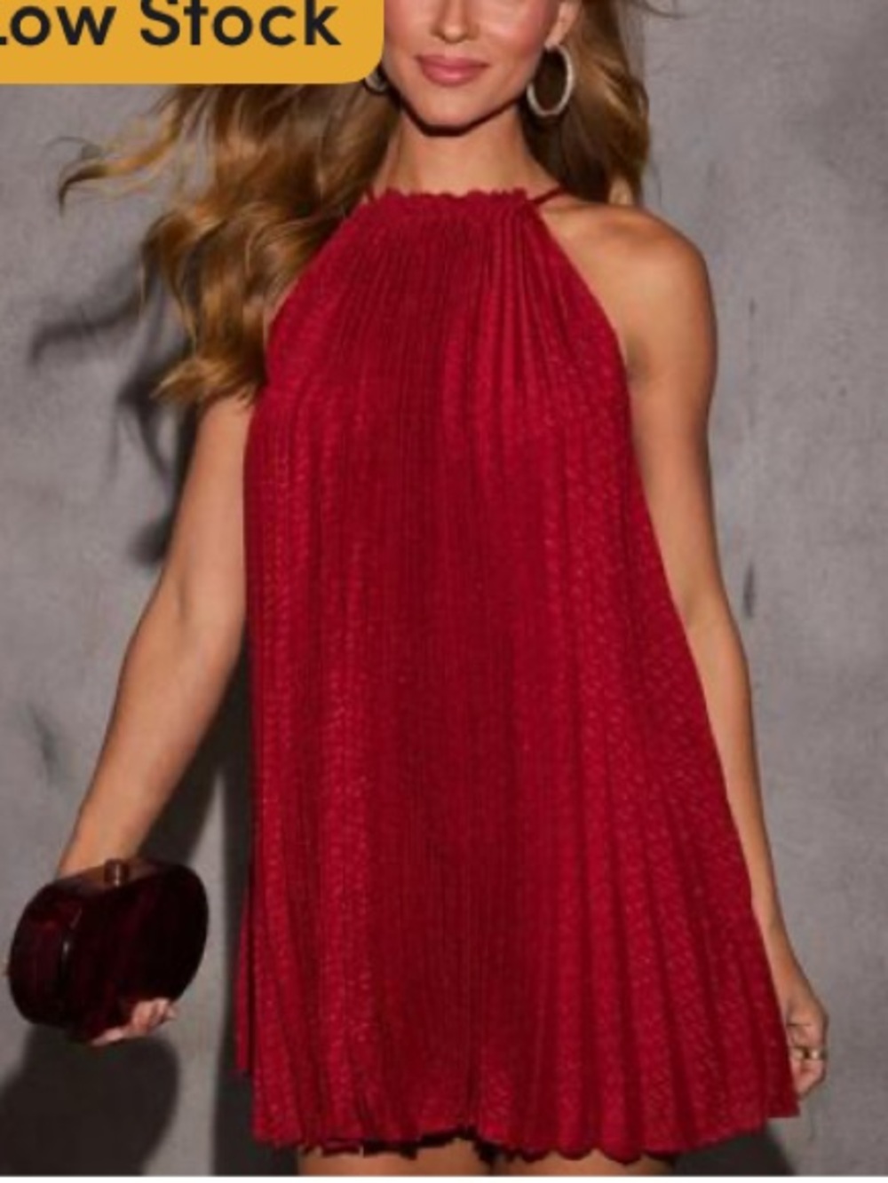VICI Rue Satin Pleated Halter Mini Dress Pleated Halter Mini Dress in Red Like